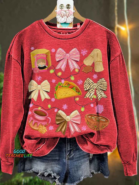 Christmas Coquette bow Christmas Mexican Casual  Sweatshirt