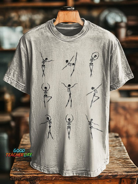 Unisex Retro Fun Skull Dance Print Casual Loose T-Shirt