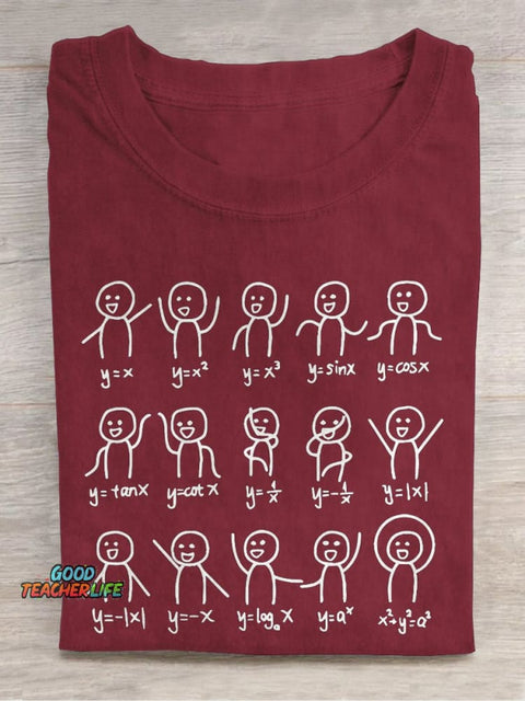 Math Stick Figures Math Teacher Casual Print T-shirt