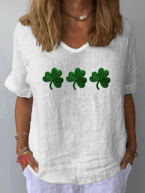 Women's St. Patrick's Day Casual V-Neck Cotton And Linen Top