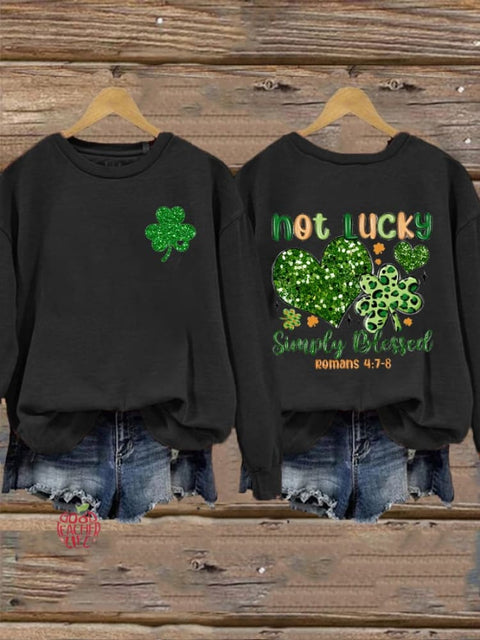 Women's Glitter St. Patrick's Day Not Lucky Simple Blessed Printed Sweatshirt