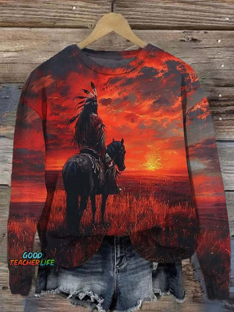 Unisex Red Sunset Art Print Short Sleeve Casual T-Shirt