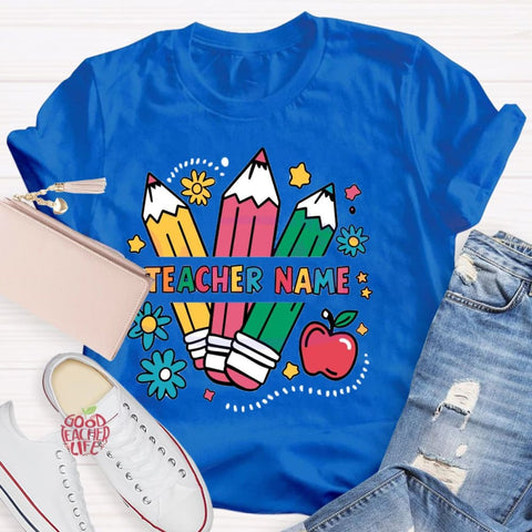 Personalized Teacher Name Kindergarten Pencil T-shirt