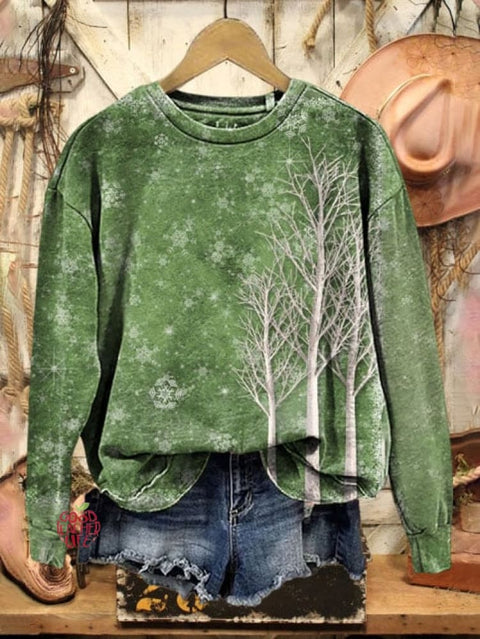 Women's Art Christmas Tree Print Casual Sweatshirt