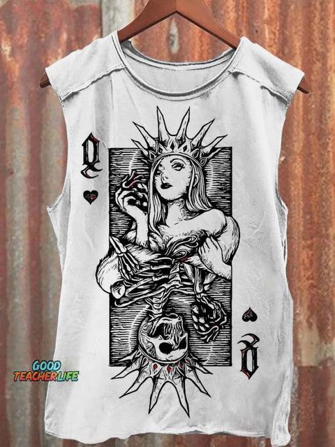 Skull Ace Print Casual Tank Top