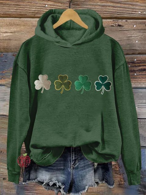 St. Patrick's Day Shamrock Print Hooded Sweatshirt