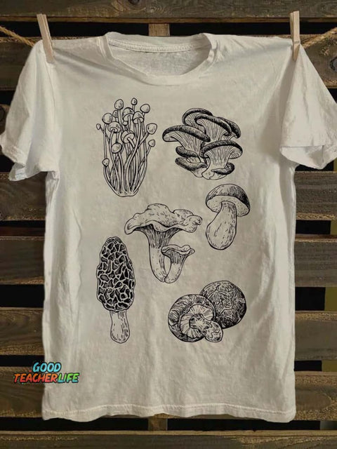 Retro Mushroom Print Casual Short Sleeve T-Shirt