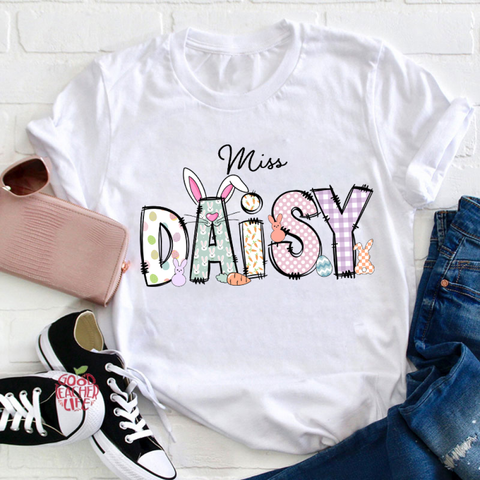 Personalized Name Cute Easter Bunny Teacher T-Shirt