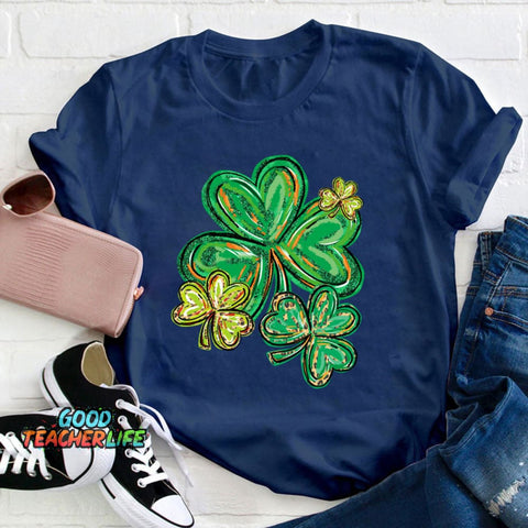 St Patrick's Day Clover Print Teacher T-Shirt
