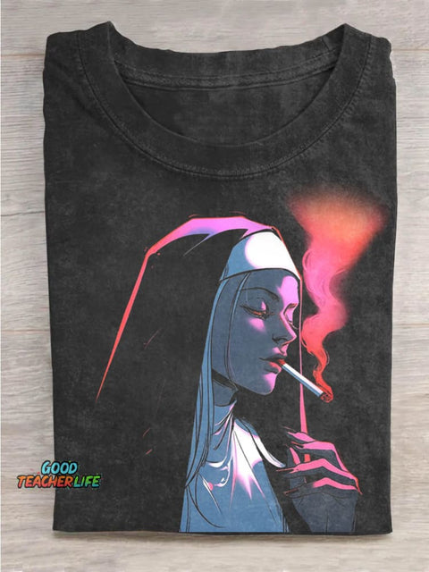 Smoking White-haired Nun T-shirt
