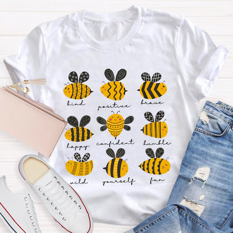 Bee Kind Positive Brave Happy Confident Humble Teacher T-Shirt