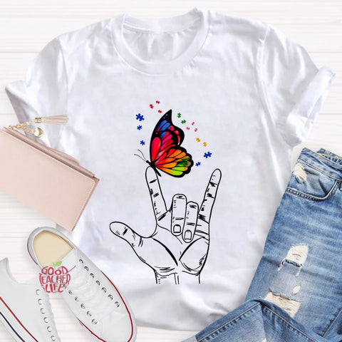 Love Sign Language Autism Butterfly T-Shirt