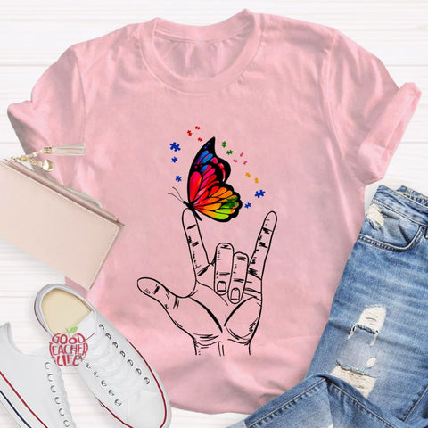 Love Sign Language Autism Butterfly T-Shirt