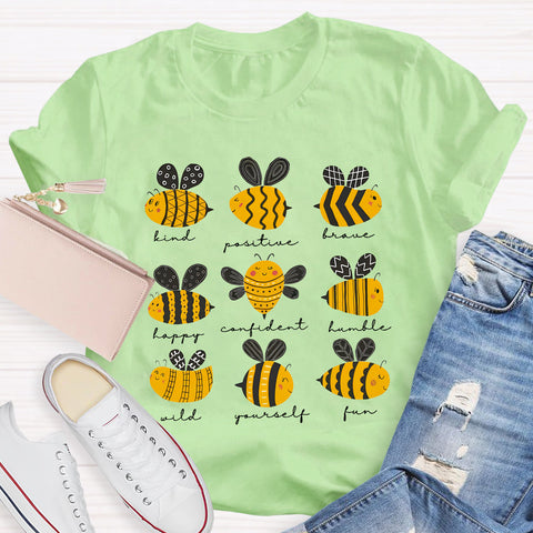 Bee Kind Positive Brave Happy Confident Humble Teacher T-Shirt