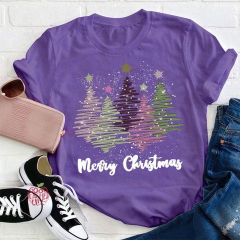 Merry Christmas Colorful Trees Teacher T-Shirt