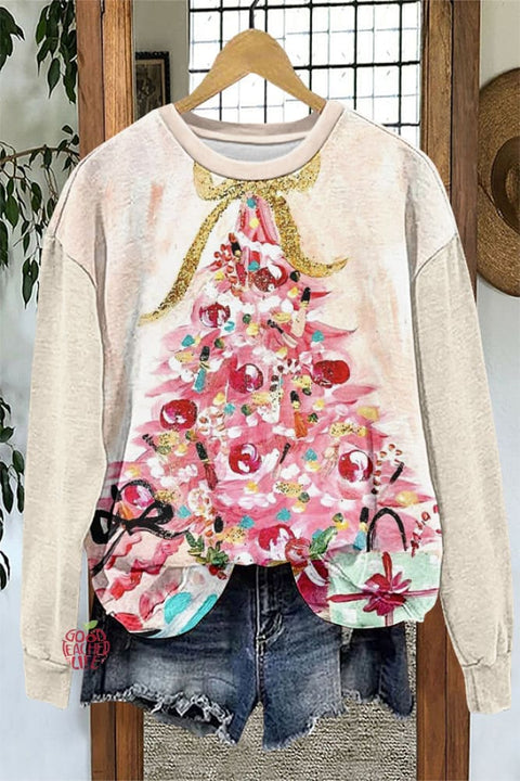 Cute Christmas Tree Print Sweatshirt