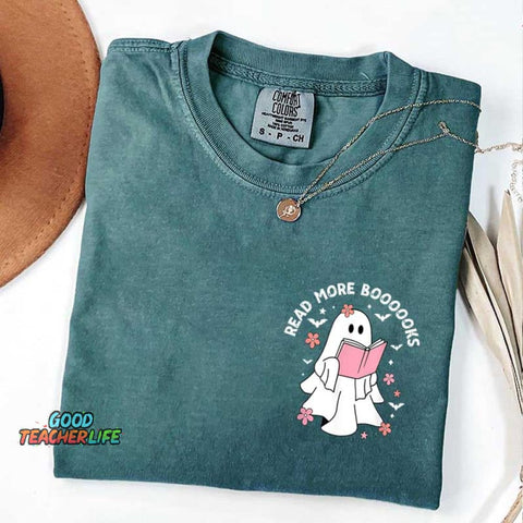 Ghost Reading Books Bookish Halloween T-Shirt
