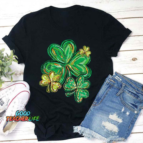 St Patrick's Day Clover Print Teacher T-Shirt