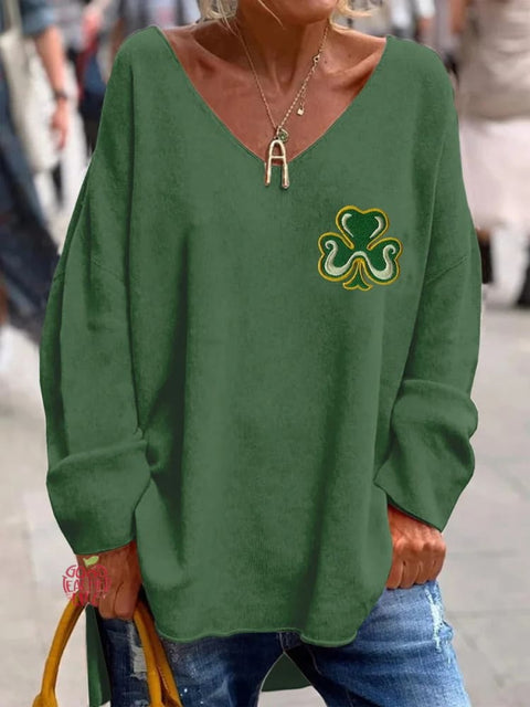 Women's St. Patrick's Day Shamrock Art Print V-Neck Top