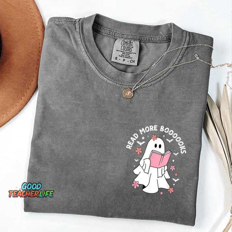 Ghost Reading Books Bookish Halloween T-Shirt