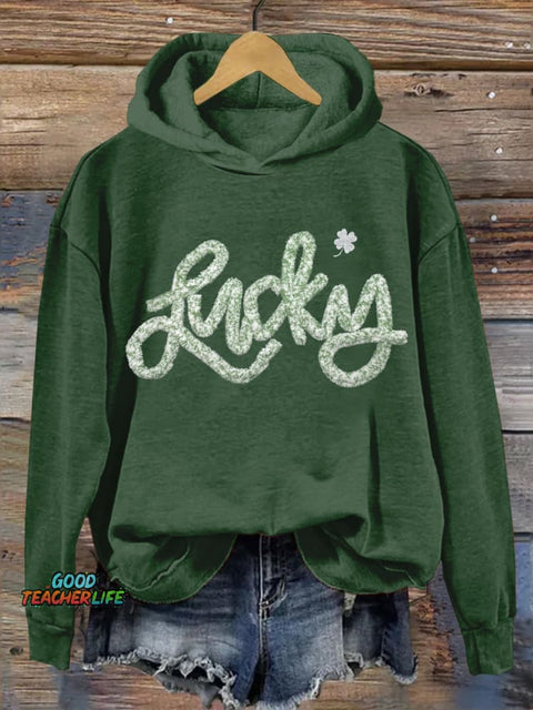 St. Patrick's Day Shamrock Print Hooded Sweatshirt