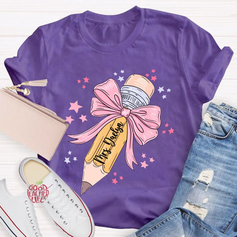 Personalized Name Pink Pencil Teacher T-Shirt