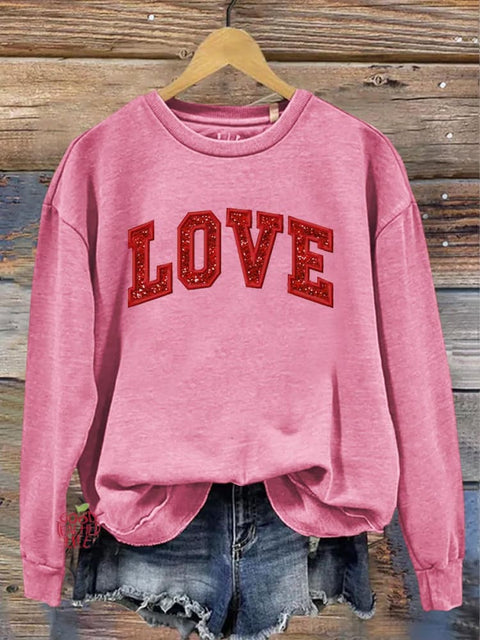 Valentine'S Day Love Pattern Crew Neck Sweatshirt