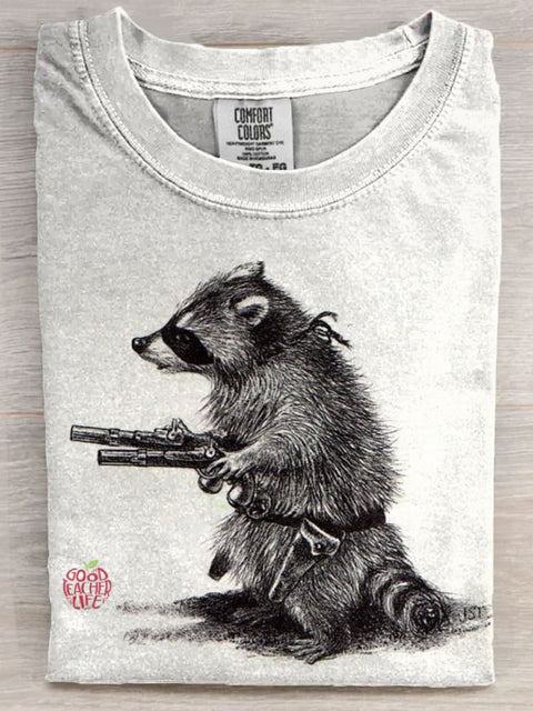 Raccoon Art Print Casaul Short Sleeve T-shirt