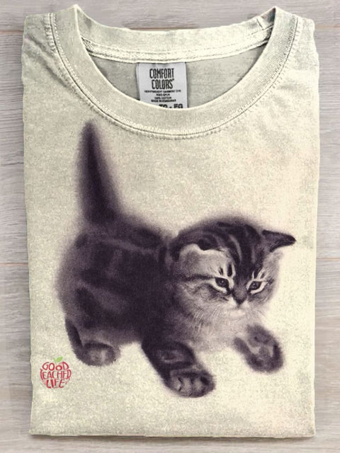 Cute Kitty Art Print Casaul Short Sleeve T-shirt