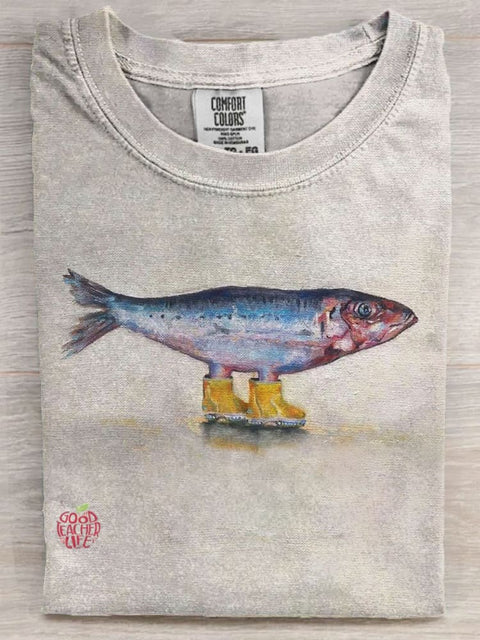 Funny Fish With ShoseArt Print Casaul Short Sleeve T-shirt