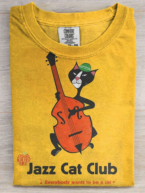 Jazz Cat Art Print Casaul Short Sleeve T-shirt