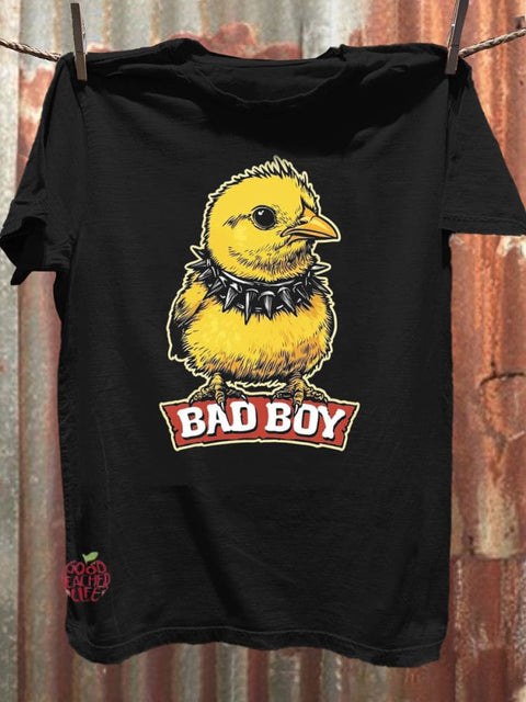 Funny Bad Boy Chicken Art Print Casual Short Sleeve T-shirt