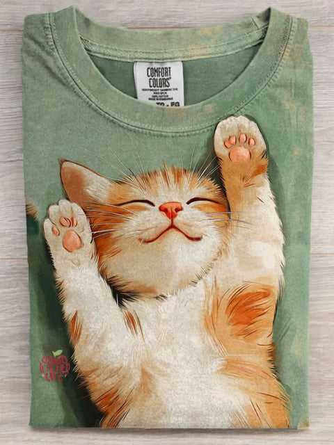 Cute Kitty Art Print Casual Short Sleeve T-shirt