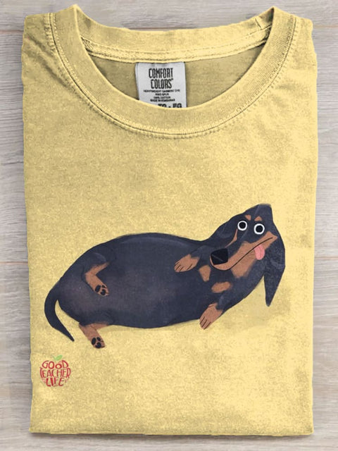 Cute Funny Dachshund Puppy Lover Art Print Casual Short Sleeve T-shirt