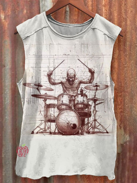 Play the drums Art Print 100% Cotton Casual Tank Top