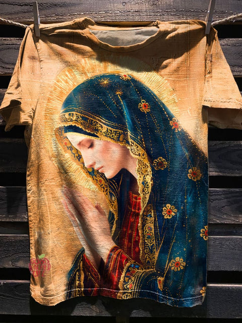 Virgin Mary Painting Art Print Casaul Short Sleeve T-shirt