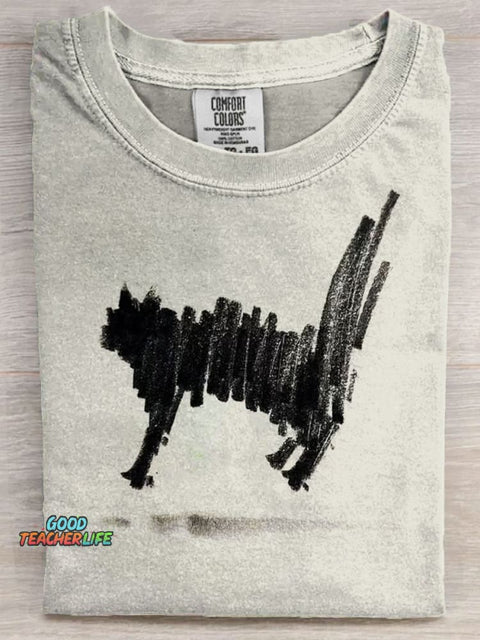 Funny Cat sketch Art Print Casaul Short Sleeve T-shirt