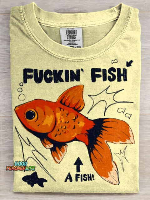 Fuckin Fish Art Print Casaul Short Sleeve T-shirt