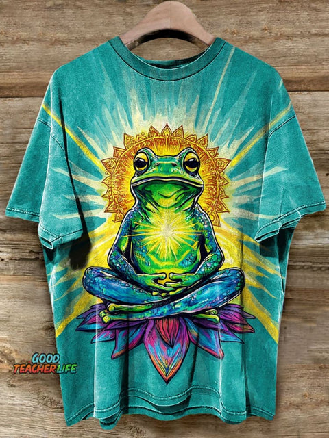 Frog Buddha inner peace meditation Art Casaul Short Sleeve T-shirt