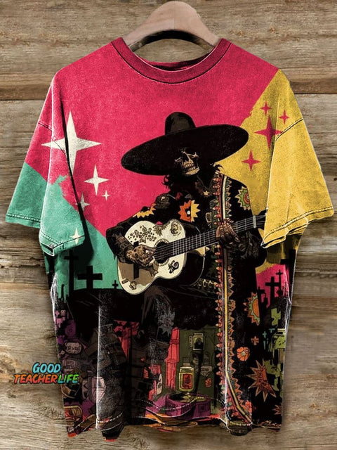 Skeleton playing guitar Art Casaul Short Sleeve T-shirt