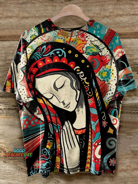 Abstrct Virgin Mary Art Casaul Short Sleeve T-shirt