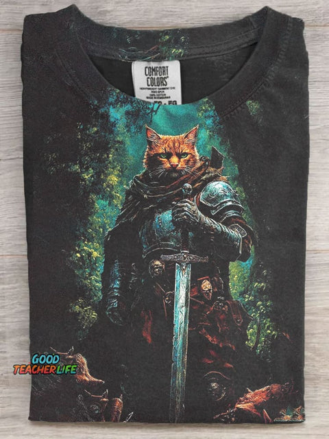 Cat Warrior Art Print Casaul Short Sleeve T-shirt