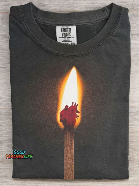 Burning Fire Abstrct Art Print Casaul Short Sleeve T-shirt