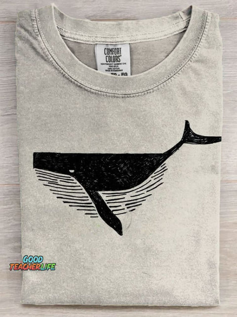 Whale Art Print Casaul Short Sleeve T-shirt