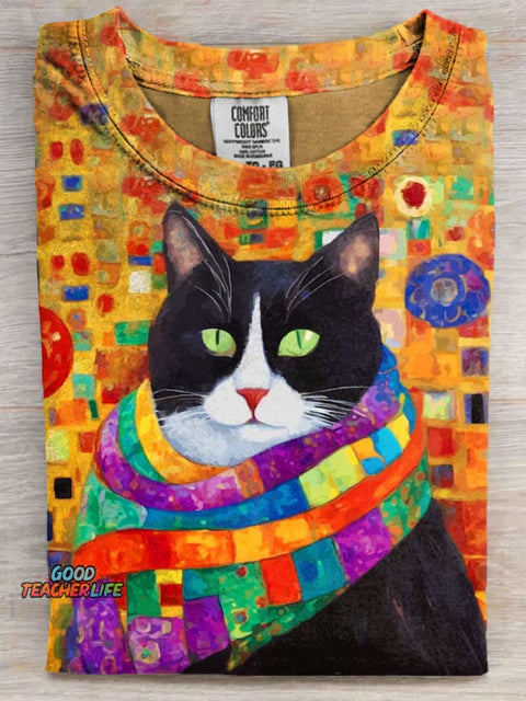 Cat with Green Eyes Art Print Casaul Short Sleeve T-shirt