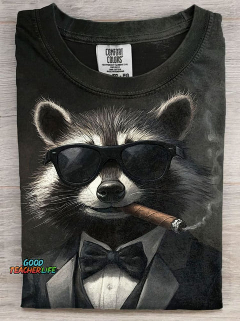Funny Raccoon smoking Art Print Casaul Short Sleeve T-shirt