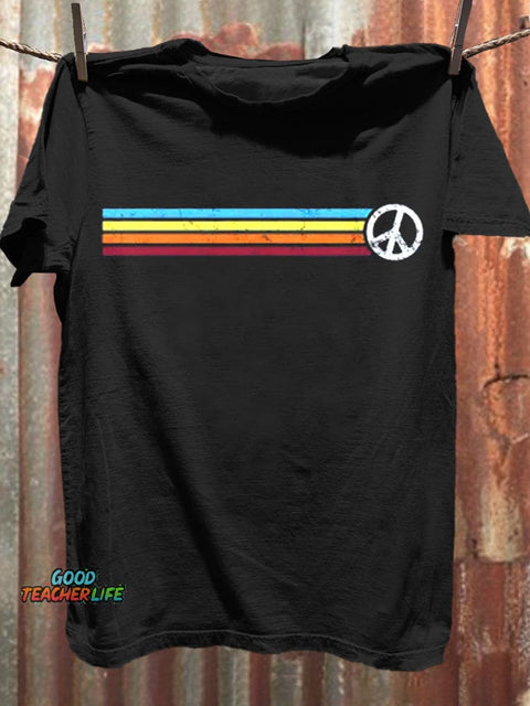 RETRO PEACE STRIPES Art Print Casaul Short Sleeve T-shirt