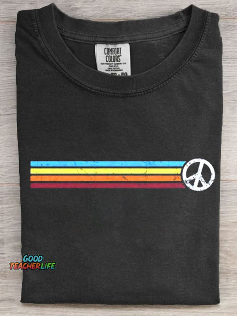 RETRO PEACE STRIPES Art Print Casaul Short Sleeve T-shirt