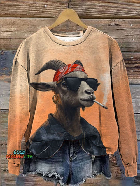 Cool Smoking Goat Art Print  Art Print Casaul Sweashirt