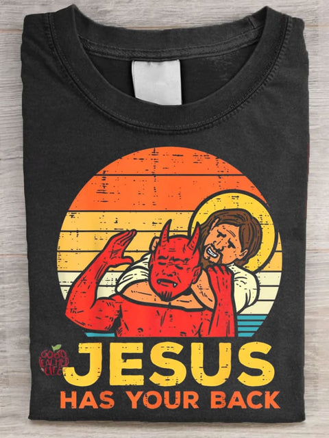 Funny Jesus Has Your Back Art Print Casual Short Sleeve T-shirt